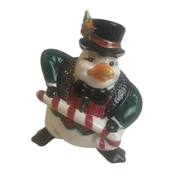 Fitz and Floyd Christmas Salt Pepper Shakers Snow Business Penguins Ceramic Vtg - Picture 5 of 8